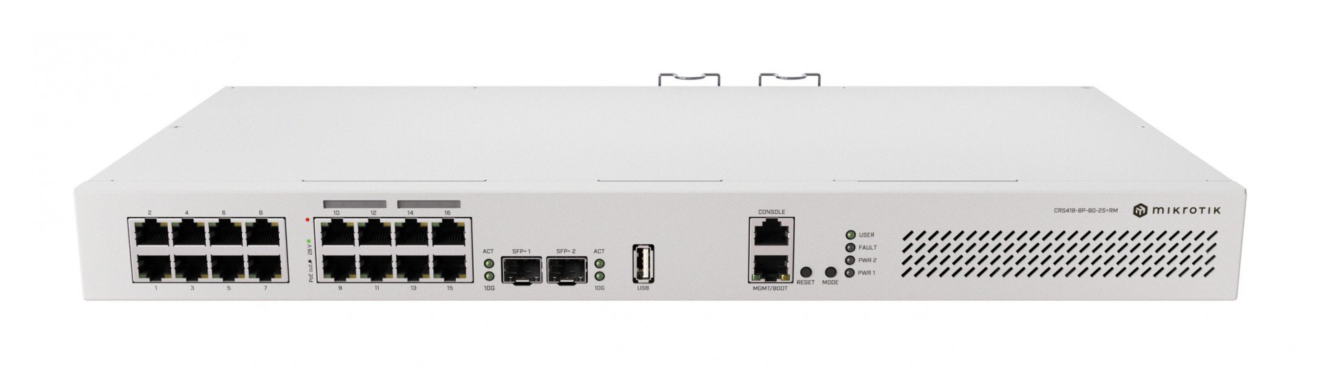 Mikrotik CRS418-8P-8G-2S+RM Cloud Router/Sw L2/L3 Gigabit Ethernet (10/100/1000) Connexion Ethernet, supportant l'alimentation via ce port (PoE) 1U