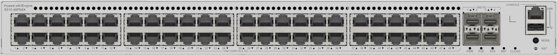 HUAWEI S310-48PN4X 48x10/100/1000/2.5GBASE-T ports 360 W PoE+ 4x10GE SFP+ ports built-in AC power eKit