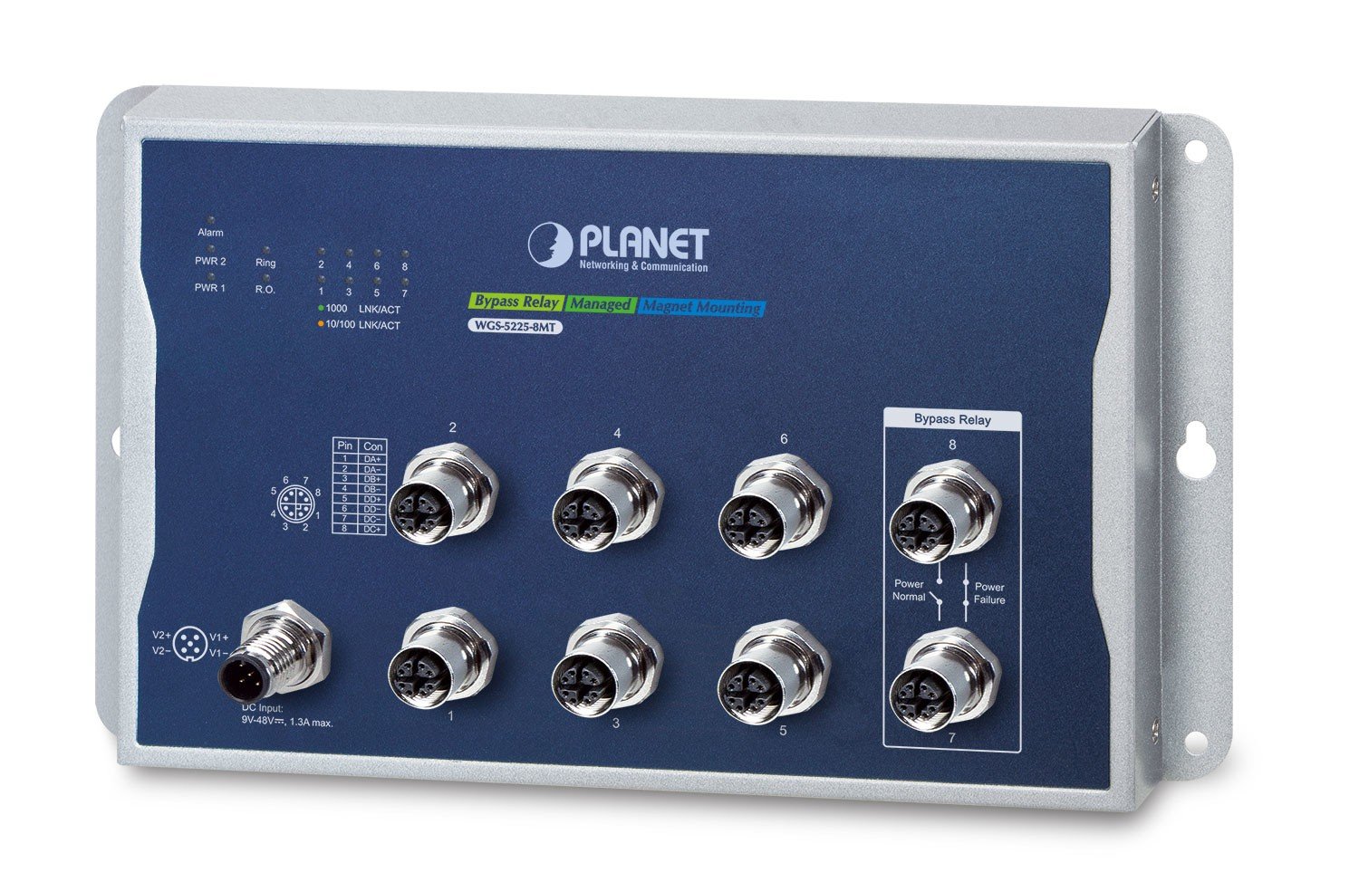 PLANET Industrial L2+ 8-Port Géré L2+ Aucun Bleu, Gris