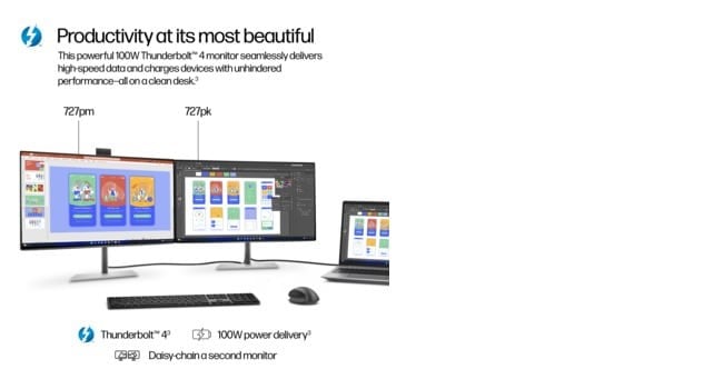 HP Écran 4K Série 7 Pro 727pk 27p 4K UHD 3840x2160 HDMI DisplayPort Thunderbolt