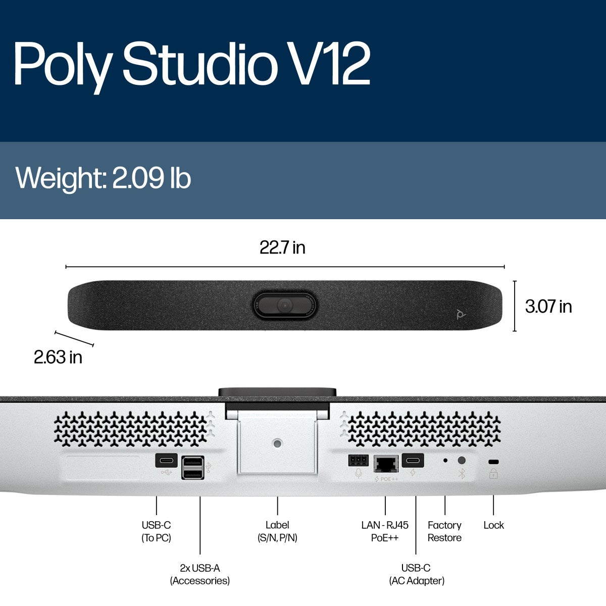 HP Poly Studio V12 USB Video Bar No Radio or Power Supply GSA/TAA WW Poly Studio V12 USB Video Bar No Radio or Power Supply