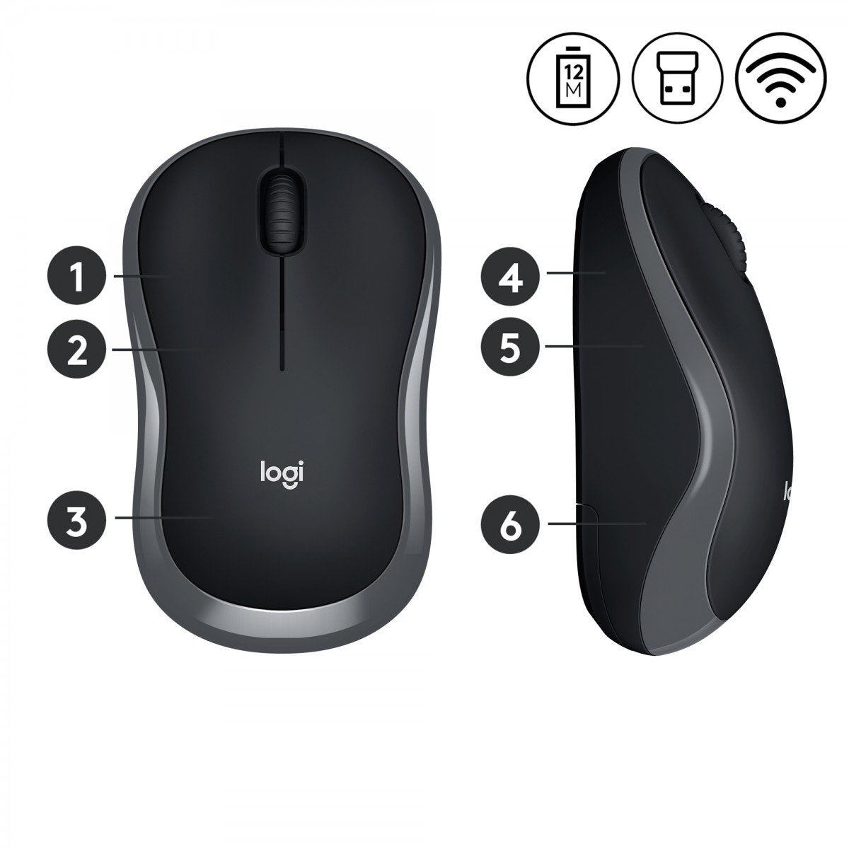LOGITECH M185 Wireless Mouse - SWIFT GREY - EER2
