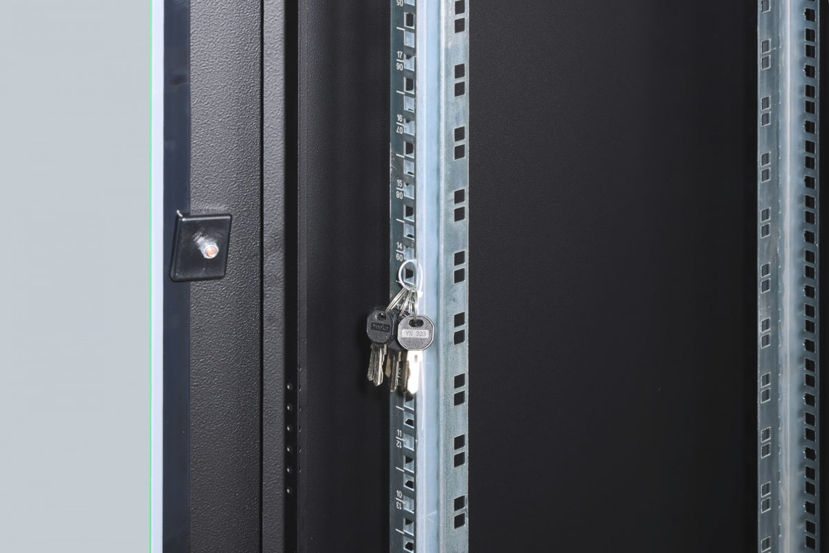"Armoire réseau debout Unique 19"" 22U rack 600x600, porte avant en verre, noir, 800kg 1164x600x600 mm, couleur noire (RAL 9005)"