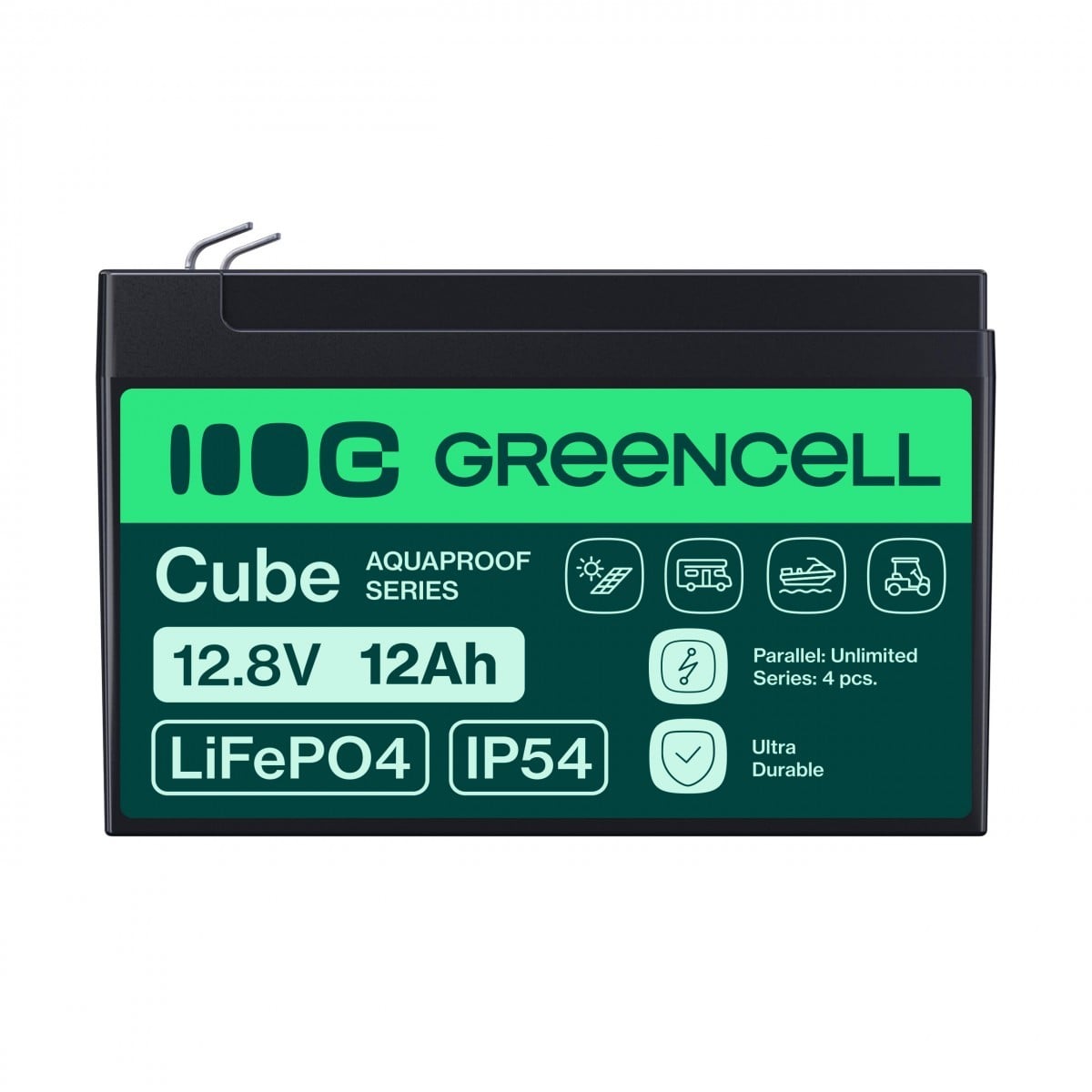 Green Cell LFPGC12V12AH CUBE Batterie LiFePO4 12Ah 12.8V 153.6Wh Lithium-Fer-Phosphate pour Fauteuil roulant, Jouets, Scooter