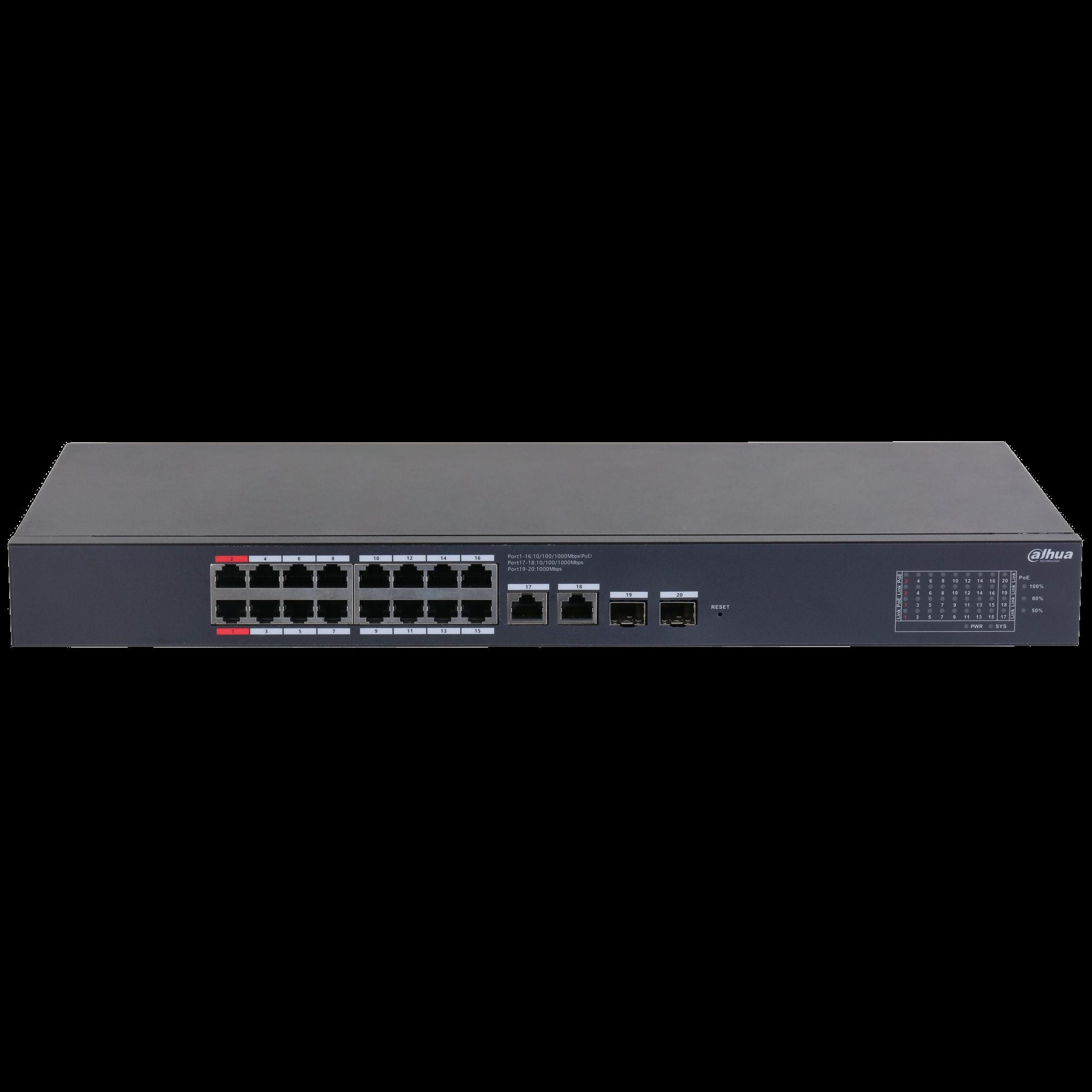 Dahua CS4220-16GT-135 Commutateur de bureau Gigabit géré par cloud de 20 ports avec 16 ports PoE