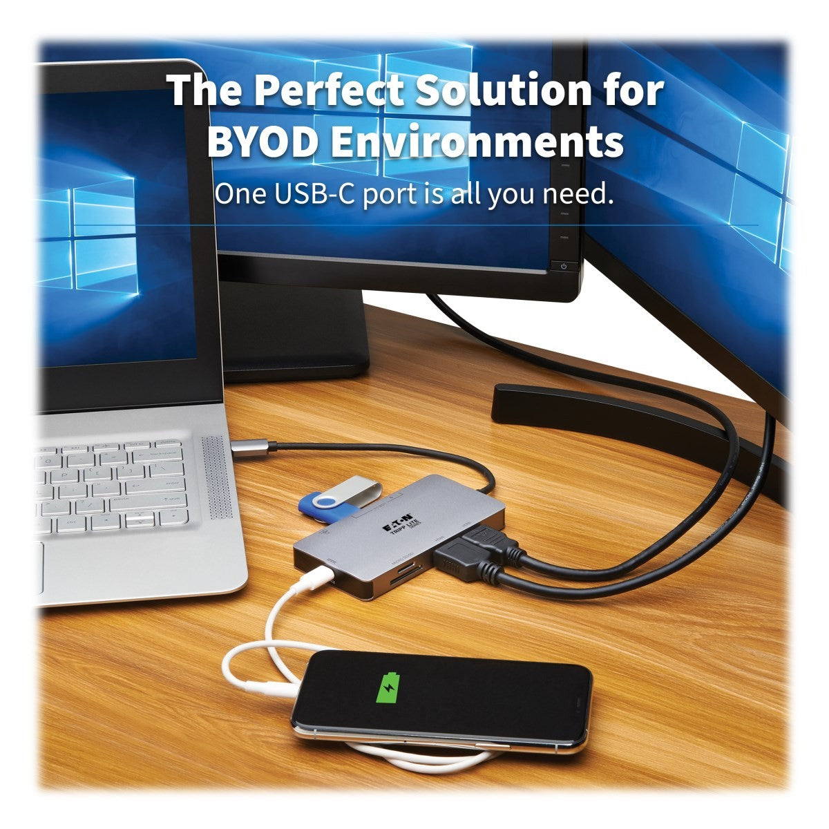 EATON TRIPPLITE USB-C Dock Dual Display 4K 60 Hz HDMI USB 3.2 Gen 1 USB-A Hub GbE Memory Card 100W PD Charging USB-C 2 x HDMI 1GbE