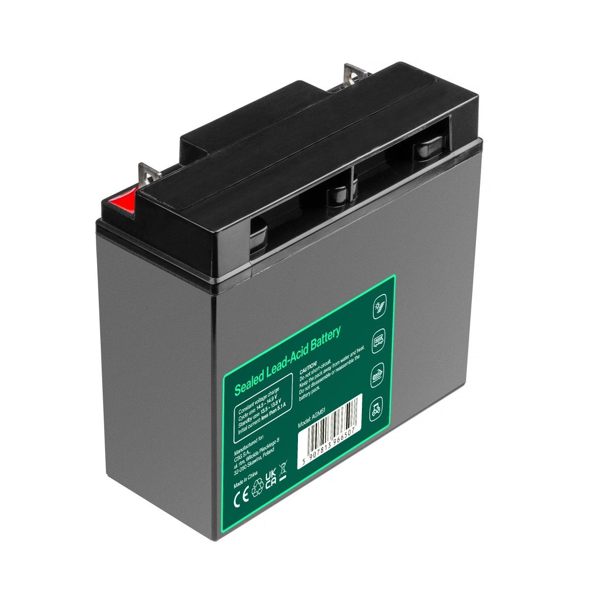Green Cell AGM Battery Lead Acid VRLA 12V 17Ah for motor boats and electric - Battery - 17.000 mAh