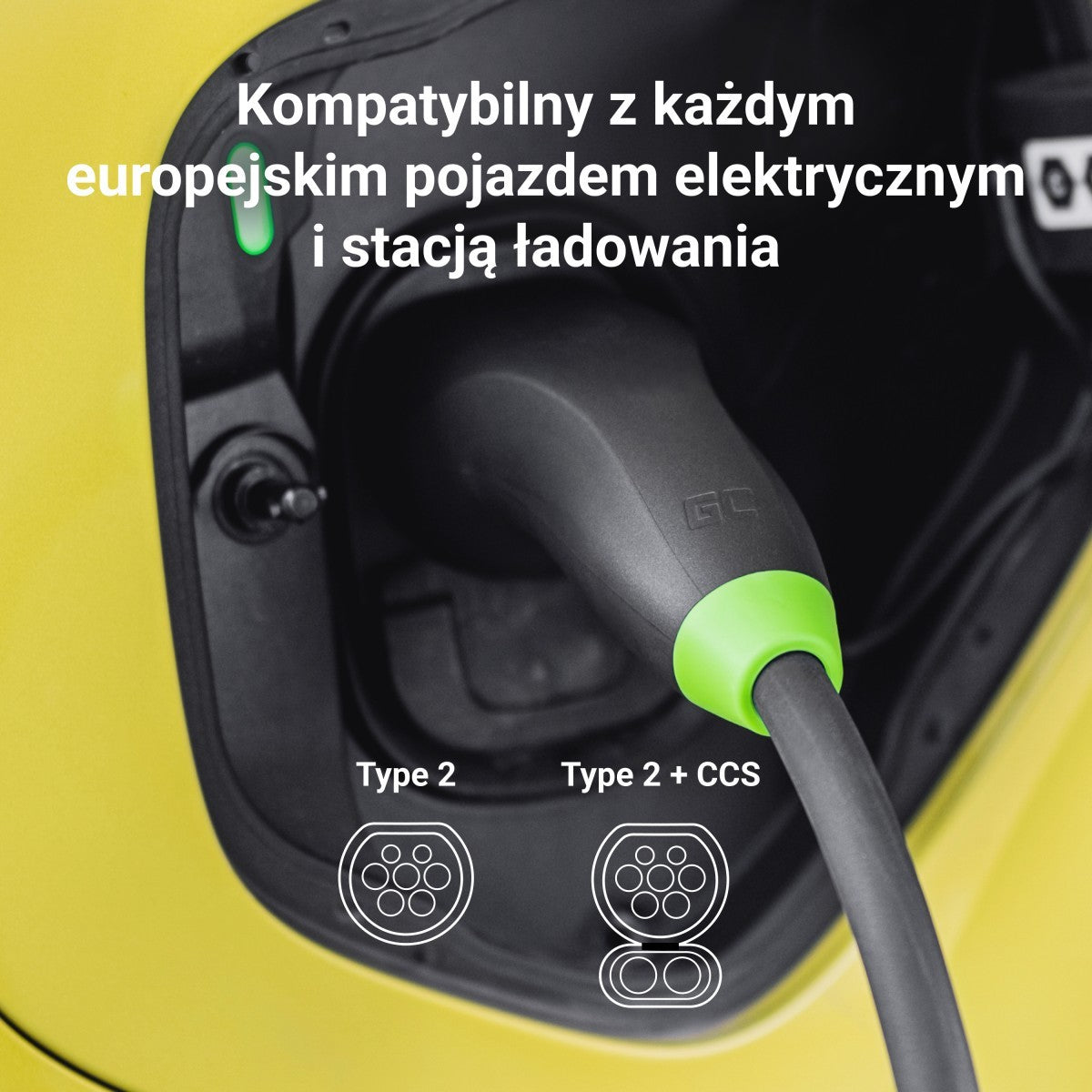 Green Cell EVKABGC03 Snap Câble EV Type 2 11kW 5m 16A pour recharge Tesla Model Y 3 S X, Kia EV6, VW ID.4, ID.5, BMW i4, iX, Ford Mach-E