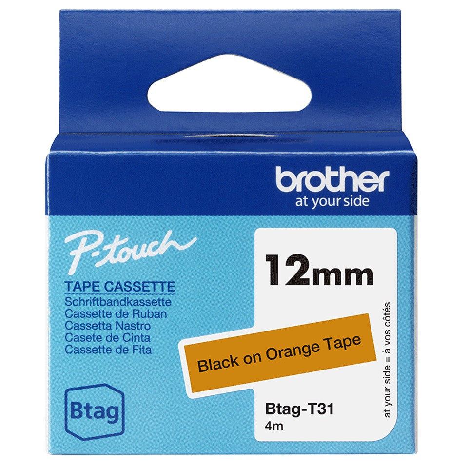 BROTHER 12MM BTAGT31 Ribbon Black on Orange