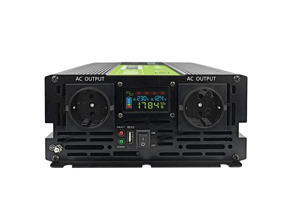 Green Cell Przetwornica napicia PowerInverter LCD 12 V 2000W/40000W Przetwornica samochodowa z wywietlaczem - czysty sinus adaptateur de puissance & onduleur Au