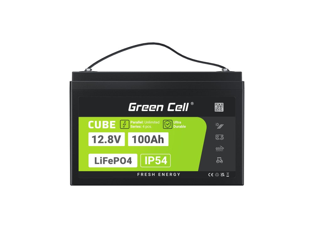 Green Cell LFPGC12V100AH CUBE Batterie LiFePO4 100Ah 12.8V 1280Wh Lithium-Fer-Phosphate pour Photovoltaique, Caravanes, Bateaux