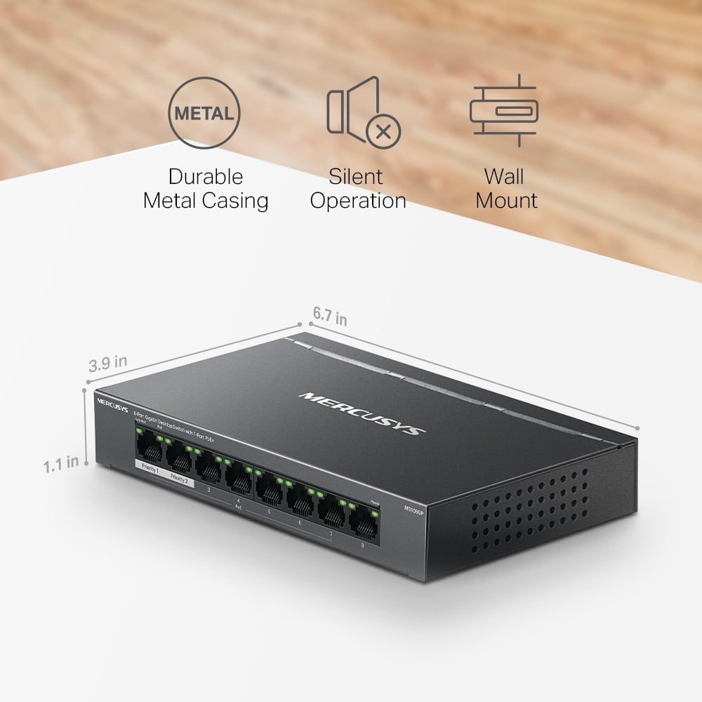 TP-LINK 8-Port Gigabit Desktop Switch with 7-Port PoE+ PORT 7x Gigabit PoE+ Ports 1x Gigabit Non-PoE Ports