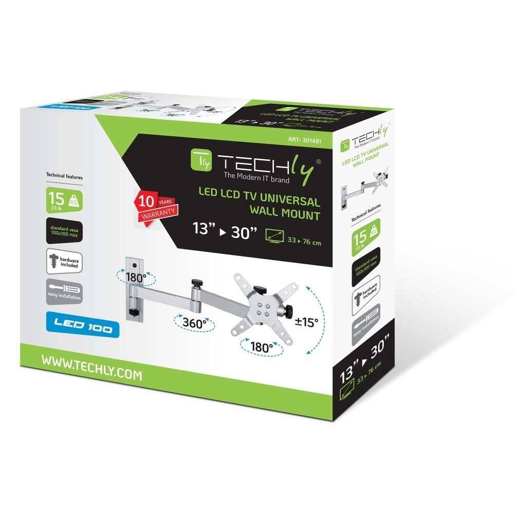 "Techly ICA-LCD 104 Support mural pour TV 13-30"" LED/LCD 15kg pivotant inclinable"