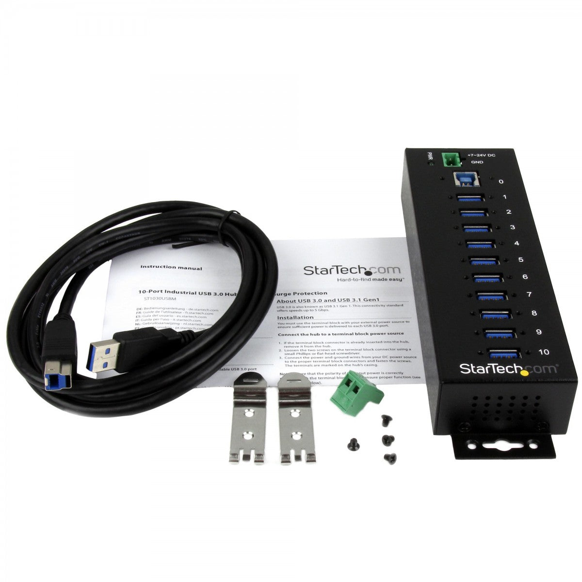10 Port Industrial USB 3.0 Hub - Metal