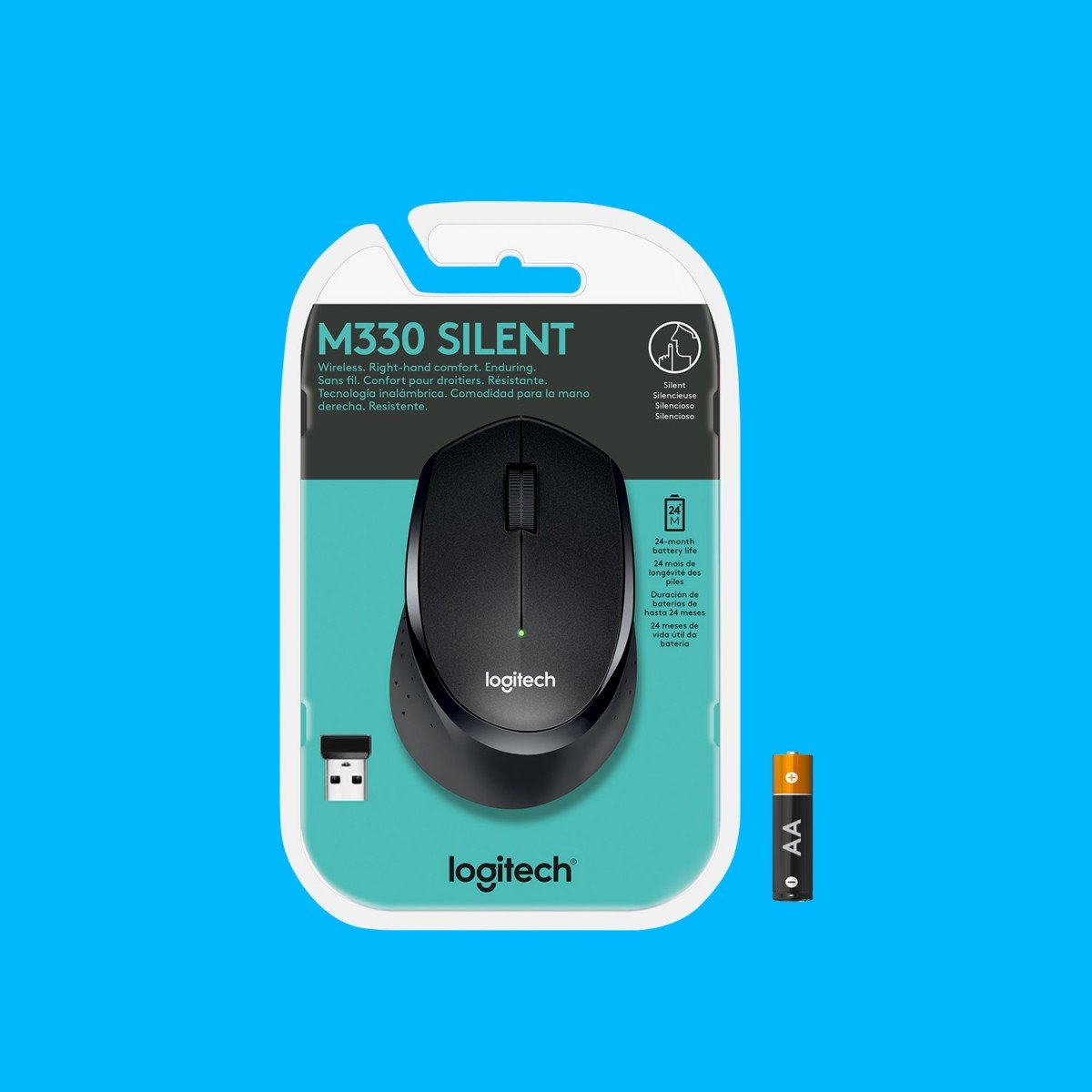 LOGITECH M330 SILENT PLUS Mouse 3 buttons wireless 2.4 GHz USB wireless receiver black