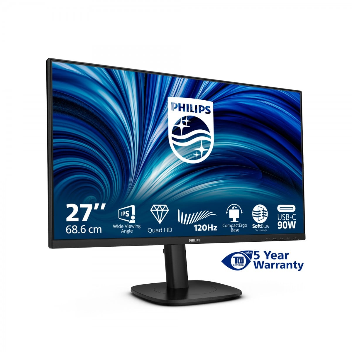 PHILIPS 27B2U3601 - écran LED - 27" - 2560 x 1440 QHD @ 120 Hz - IPS - 350 cd/m² - 1500:1 - 4 ms - HDMI, DP, USB-C , Haut-parleurs