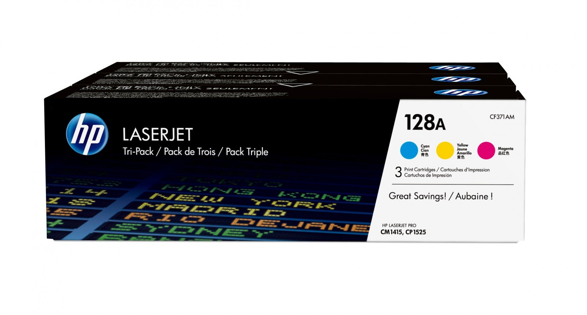 HP 128A original Toner cartridge CF371AM cyan magenta yellow standard capacity 3 x 1.300 pages 3-pack