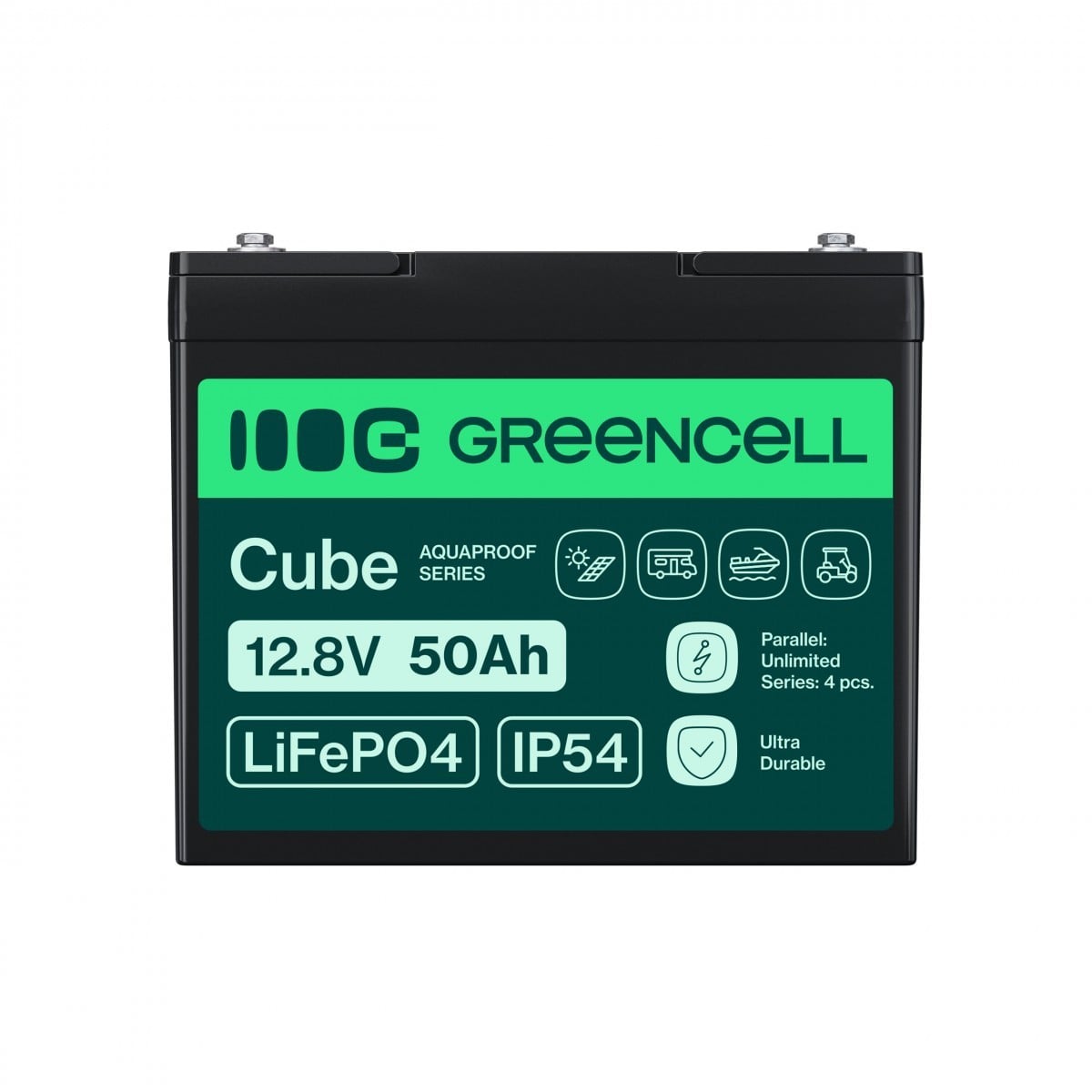 Green Cell LFPGC12V50AH CUBE Batterie LiFePO4 50Ah 12.8V 640Wh Lithium-Fer-Phosphate pour Camping-car, Chariot de golf, Éolienne