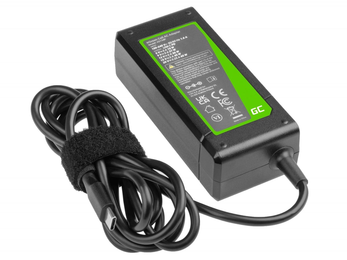 Green Cell AD134P Adaptateur USB-C 65W pour ordinateurs portables, tablettes, téléphones