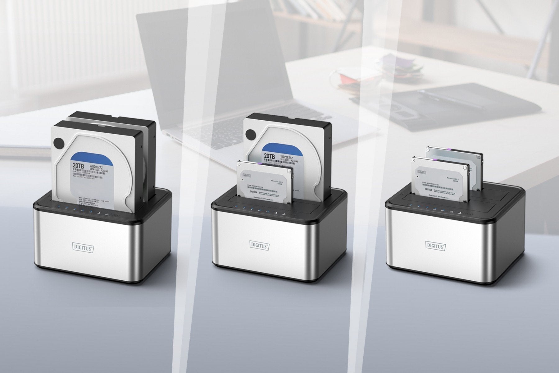 "Station d'accueil USB 3.0 Super Speed pour jusqu'a 2x SSD/HDD 2.5/3.5"" SATA III max. 2x20 To avec fonction de clonage"