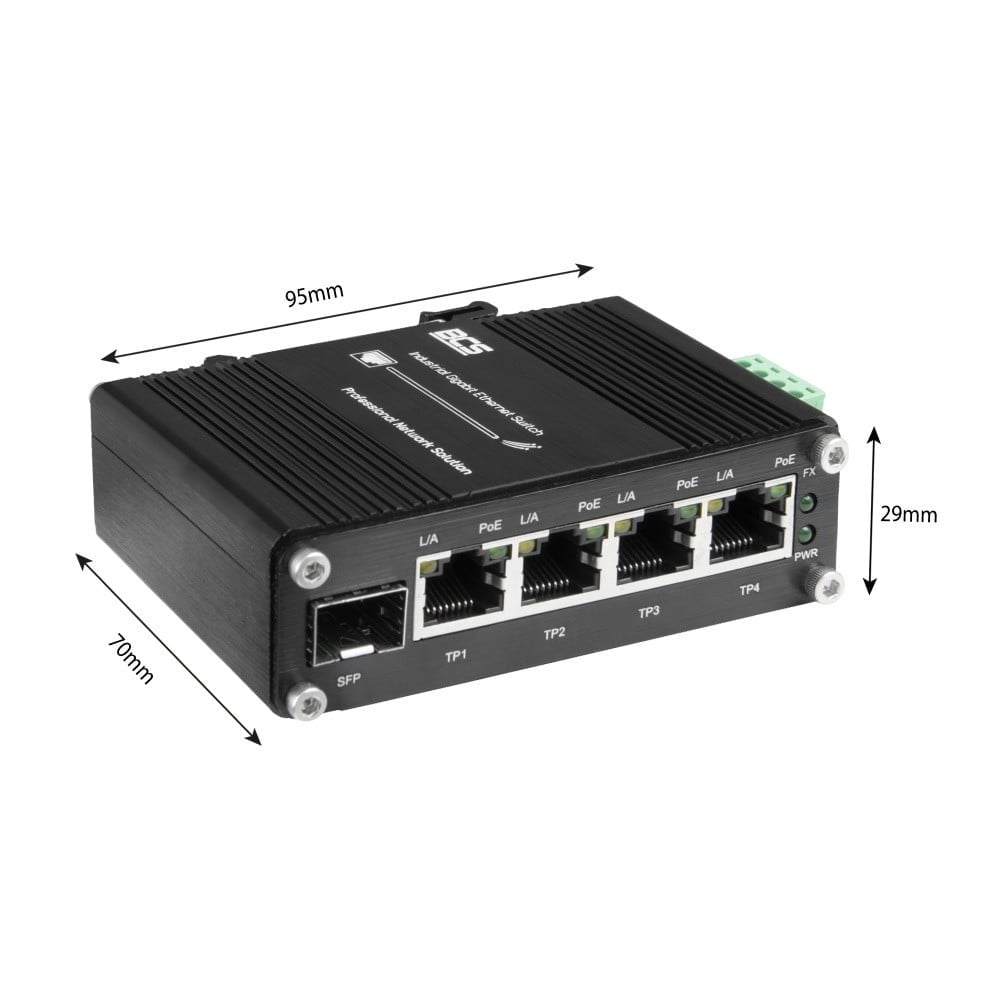 BCS BCS-ISP04G-1SFP Commutateur PoE industriel 4 ports 1Gbps sur rail DIN