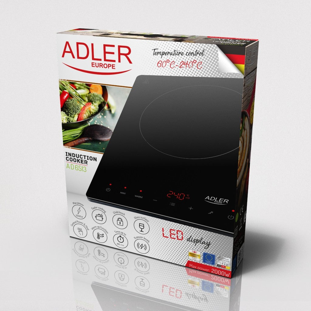 Adler AD 6513 plaque Noir Comptoir 29 cm Plaque avec zone a induction 1 zone(s)
