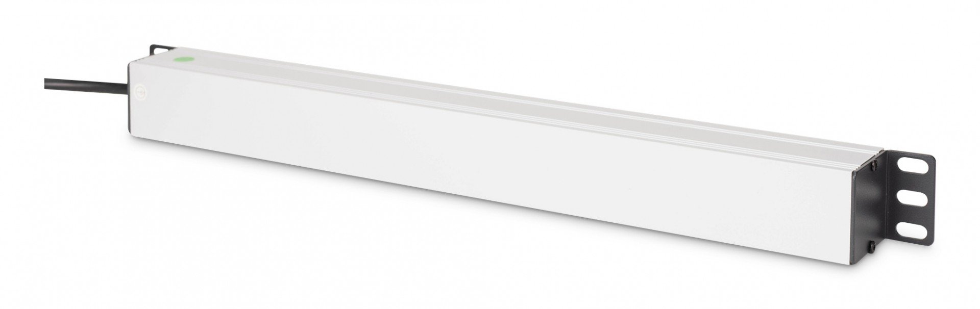 "Barre d'alimentation PDU Rack 19"" avec fusible de surcharge, 9 prises Schuko CEE 7/3 (45°), câble de 2m, fiche IEC C14, 10A, aluminium"