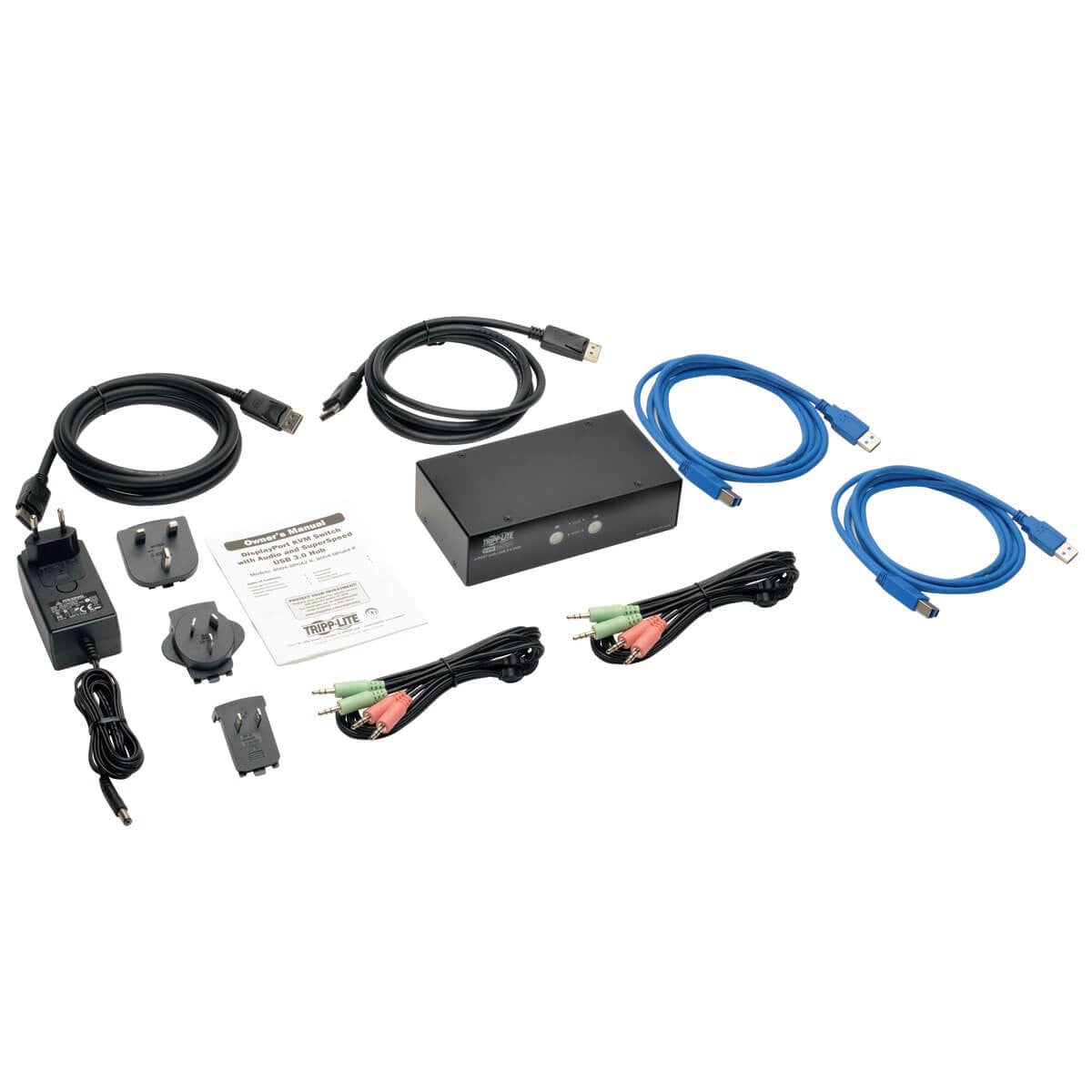 Commutateur KVM DisplayPort 2 ports avec audio, câbles et hub USB 3.0 SuperSpeed