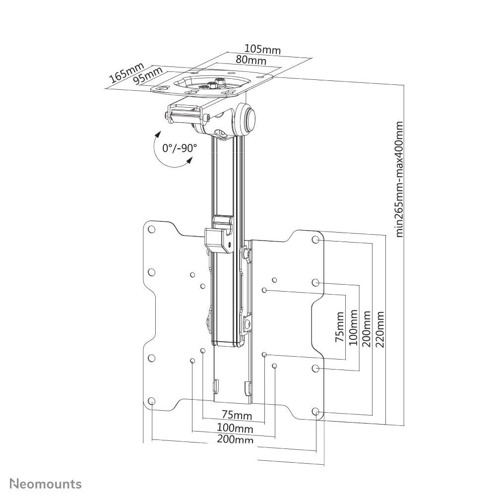 NEOMOUNTS FPMA-C020BLACK Support de plafond pour écran de 10-40p - h 26.5-40 cm