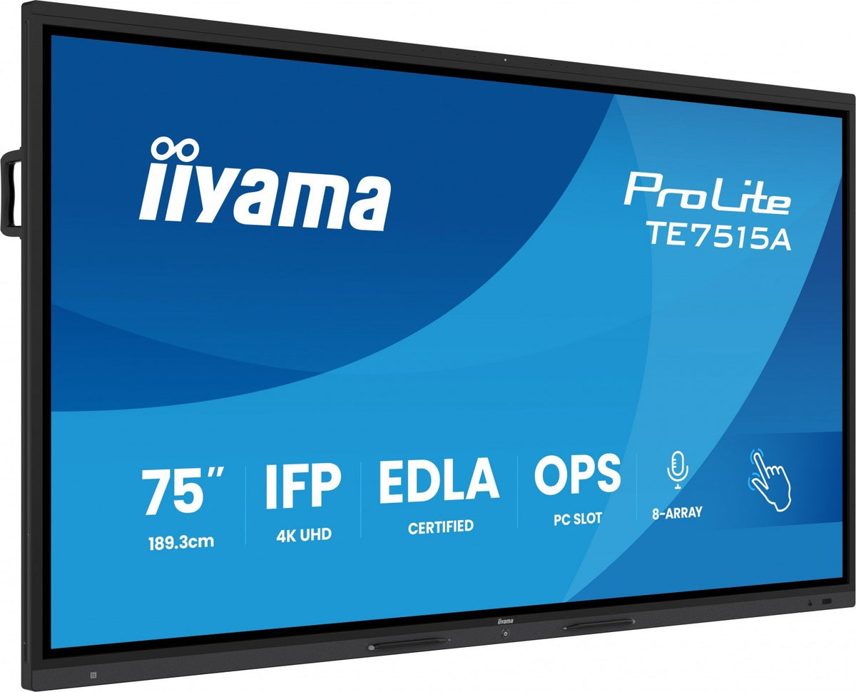 iiyama TE7515A-B1AG 75 pouces IFP élégant iiWare21E 3840x2160 UHD IPS Android 14 16/128 Go 2xHDMI DP 2xUSB-C VESA 800x400