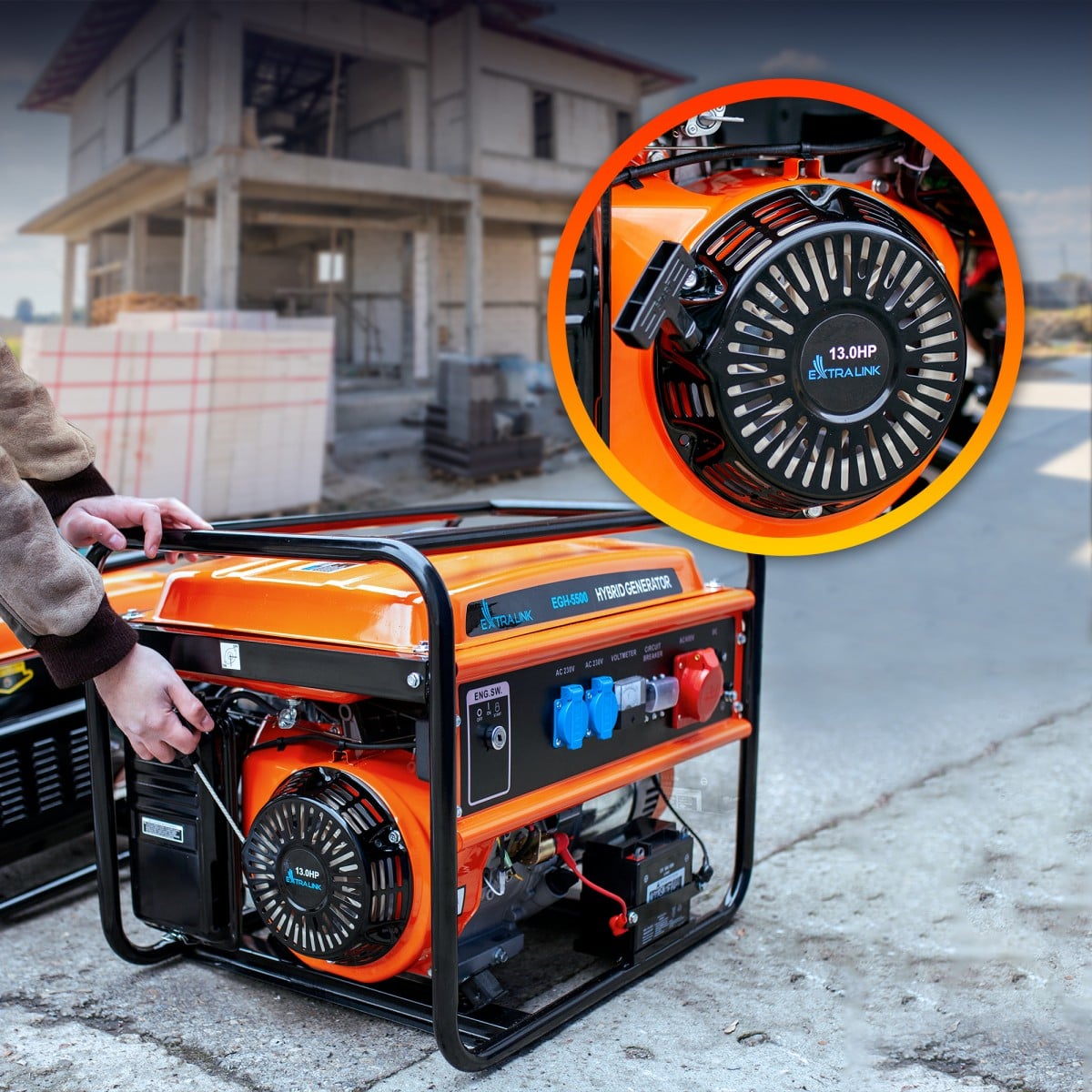 Extralink EX.30370 groupe électrogene 5000 W 25 L Essence Noir, Orange