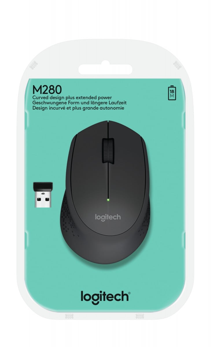 LOGITECH M280 Mouse right-handed optical 3 buttons wireless 2.4 GHz USB wireless receiver black