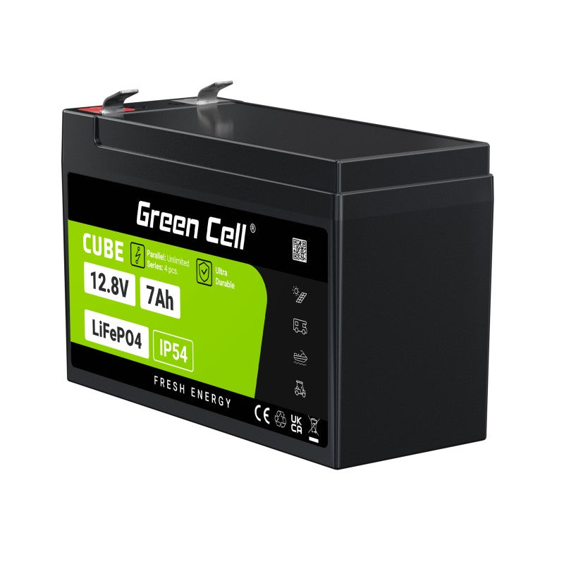 Green Cell LFPGC12V7AH CUBE Batterie LiFePO4 7Ah 12.8V 89.6Wh Lithium-Fer-Phosphate pour alimentations UPS, Surveillance de sécurité
