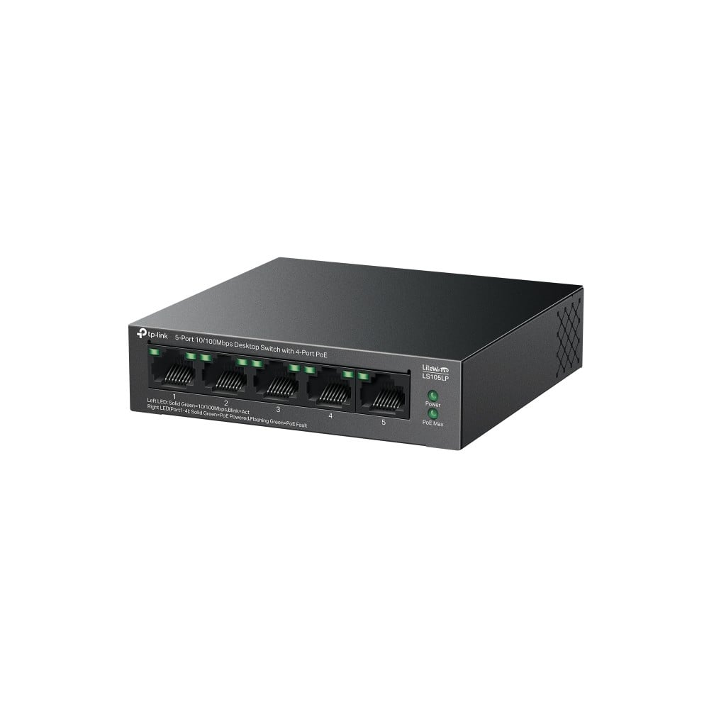 TP-Link LiteWave LS105P Non-géré Fast Ethernet (10/100) Connexion Ethernet, supportant l'alimentation via ce port (PoE) Noir