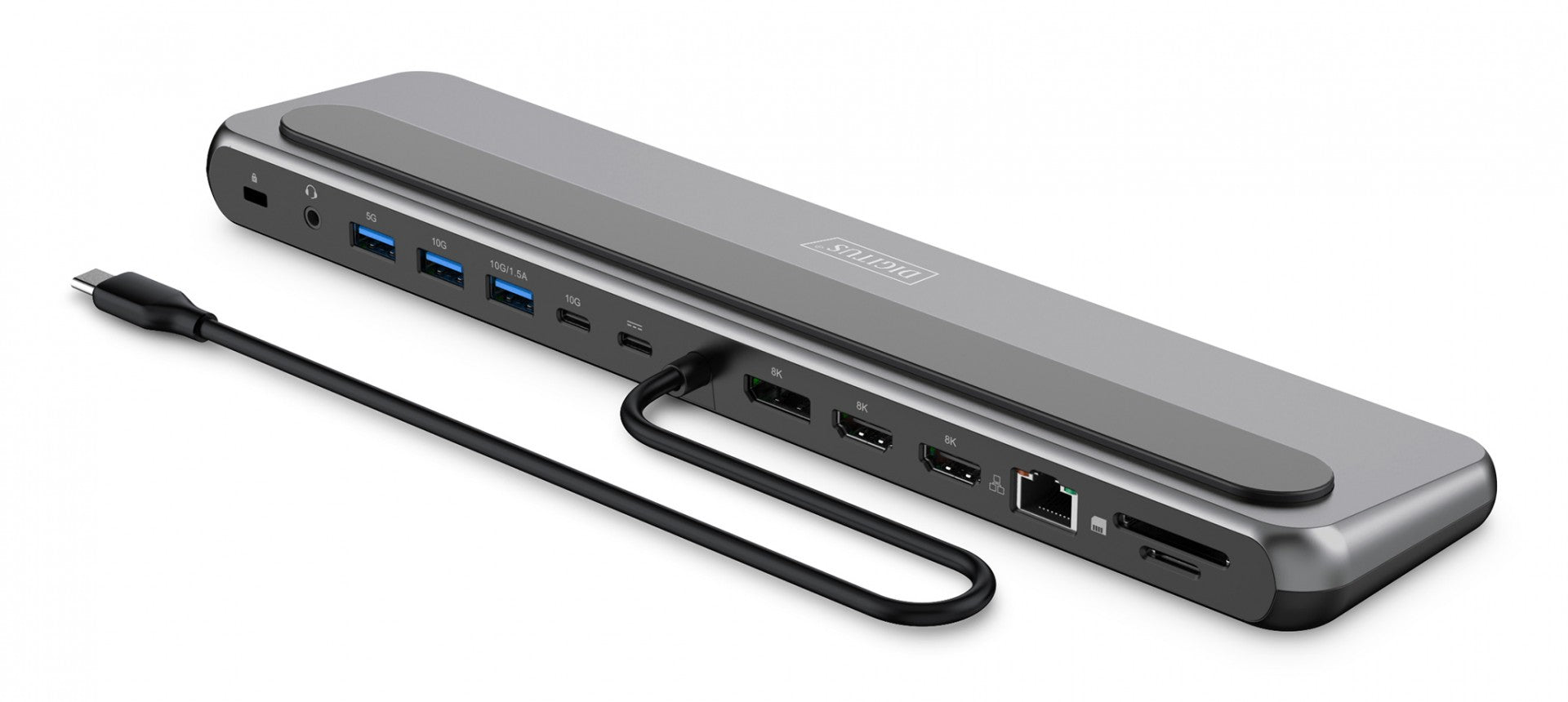 Station d'accueil USB-C 12 ports, max. 8K/30Hz avec HDR, HDMI, DP, max. 3 moniteurs (MST), USB-C 3.2 Gen 2, Ethernet Gigabit, SD/Micro SD, Audio, PD 100W