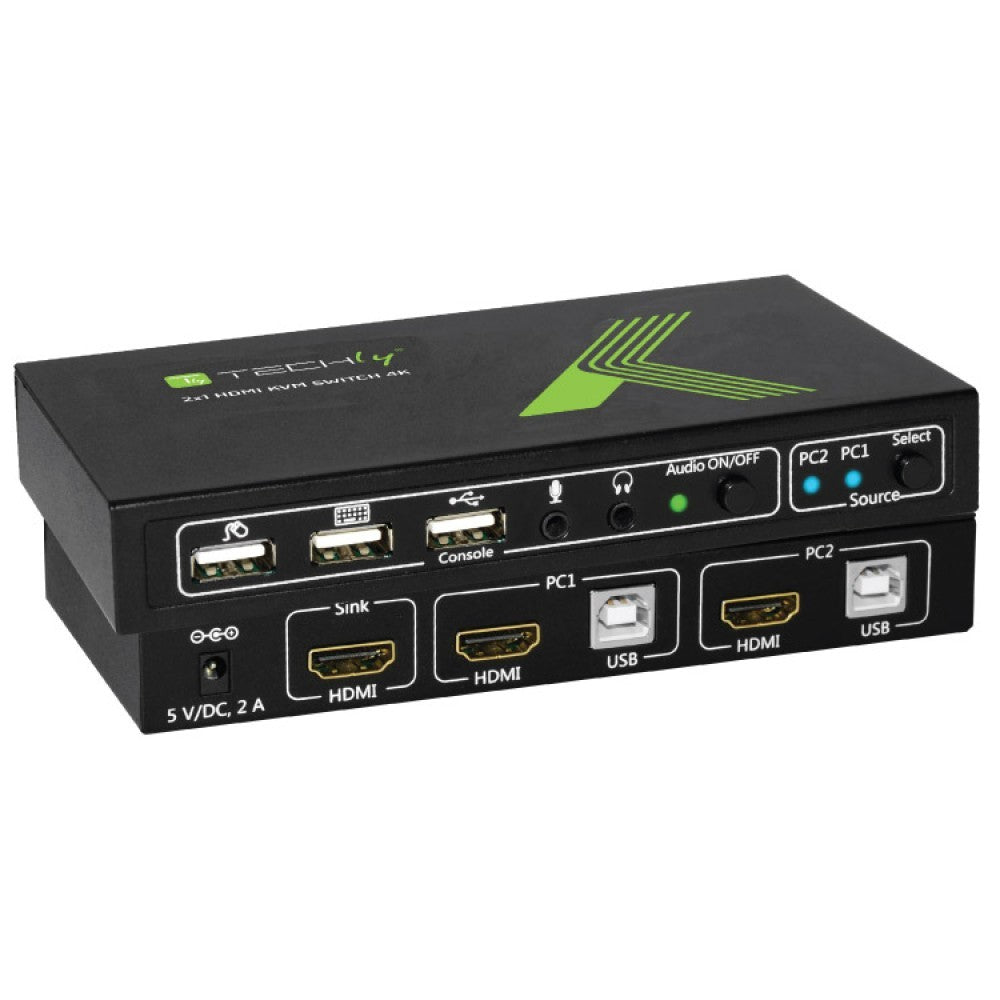 Techly IDATA KVM-HDMI2U Commutateur KVM 2x1 HDMI/USB 4K60Hz avec USB 2.0
