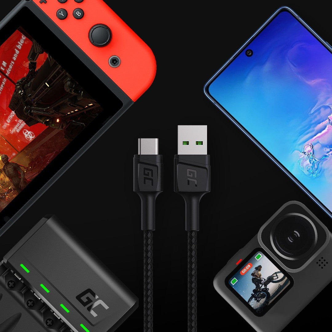 Green Cell KABGC19 câble USB 2 m USB 2.0 USB A USB C Noir