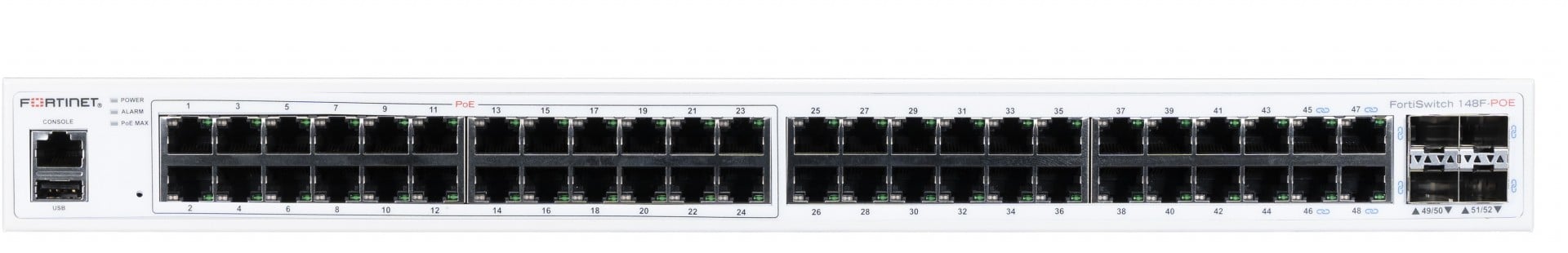 Fortinet FS-148F-POE commutateur réseau L2 Gigabit Ethernet (10/100/1000) Connexion Ethernet, supportant l'alimentation via ce port (PoE) 1U Blanc