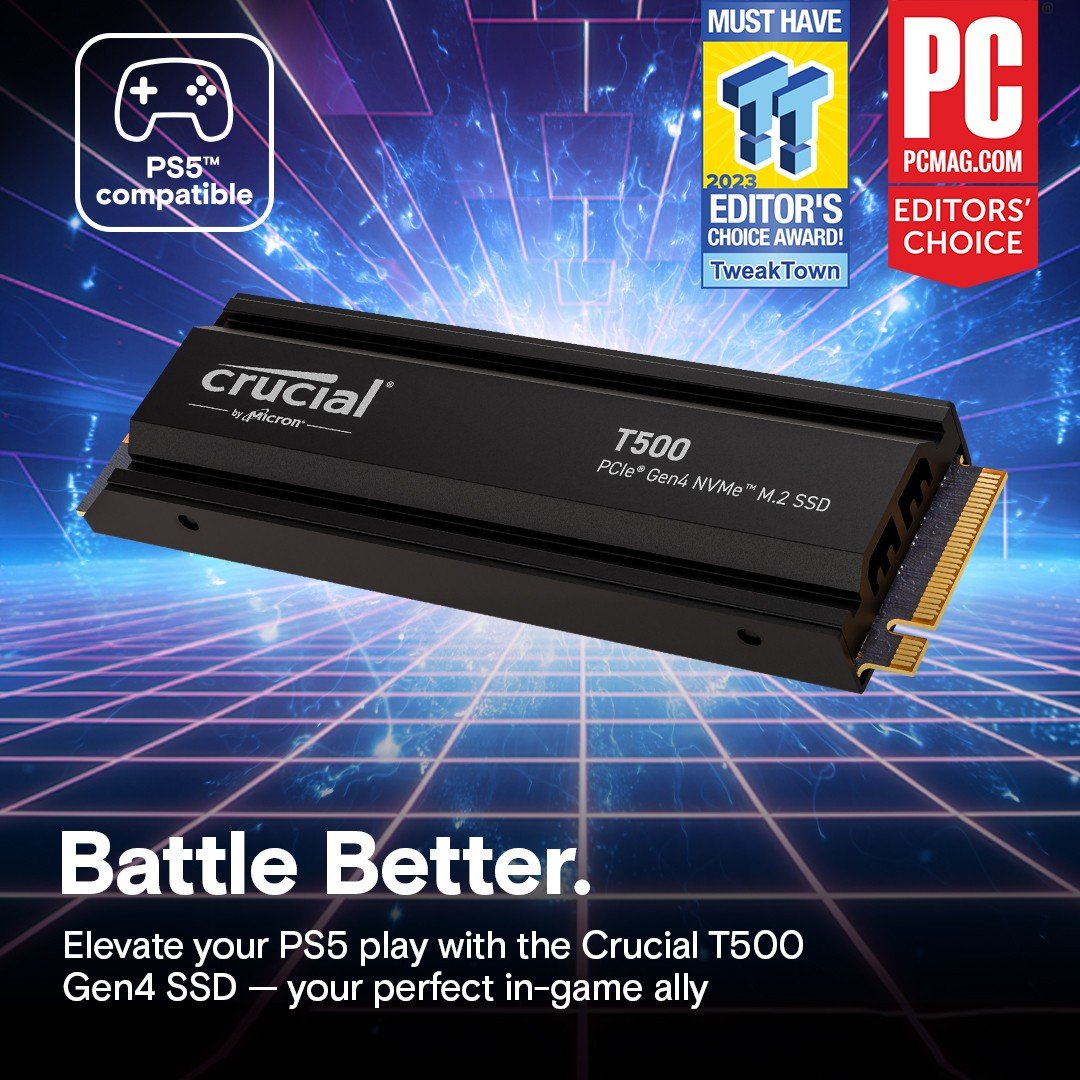 Crucial T500 4TB NVMe M.2 SSD w heatsink