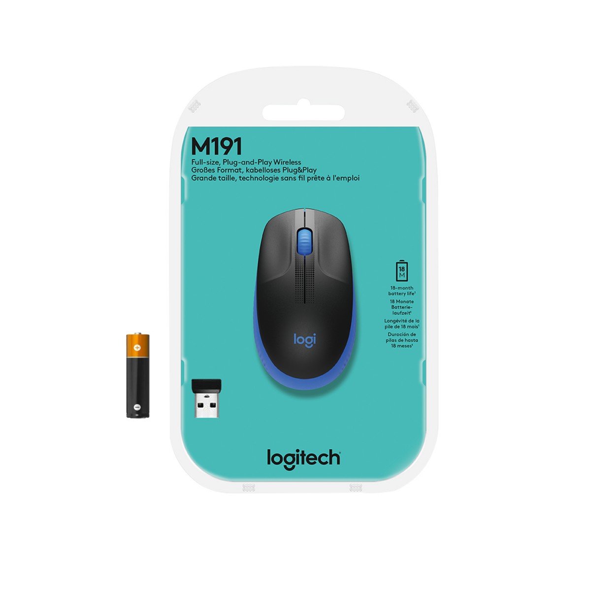 LOGITECH M190 Mouse optical 3 buttons wireless USB wireless receiver blue