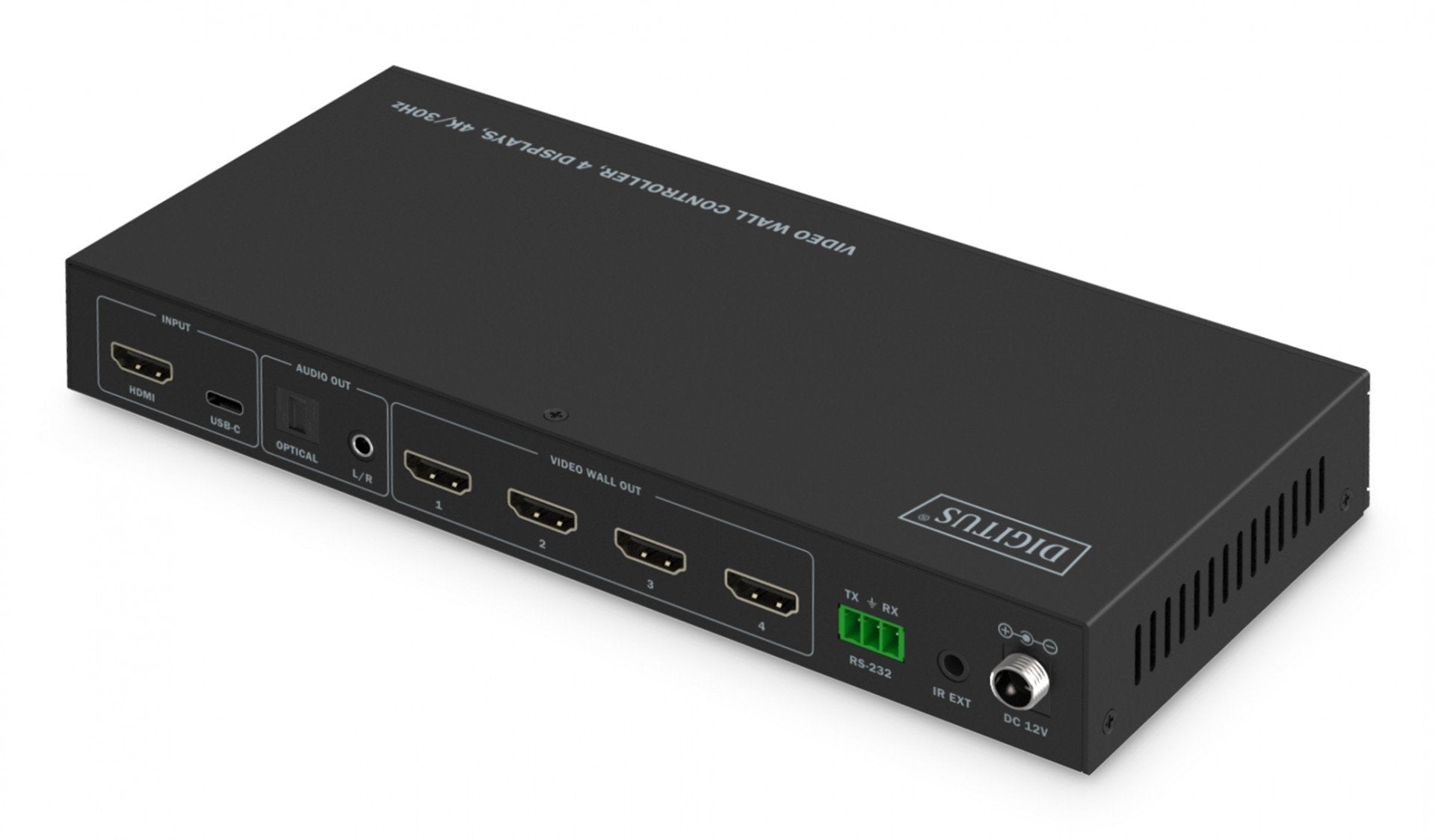 Contrôleur de mur vidéo 1xHDMI/USB-C (DP 1.2a) vers 4xHDMI 4K/30Hz, USB-C, Audio 3.5mm, S/PDIF, contrôle RS232 IR, 8 modes d'affichage