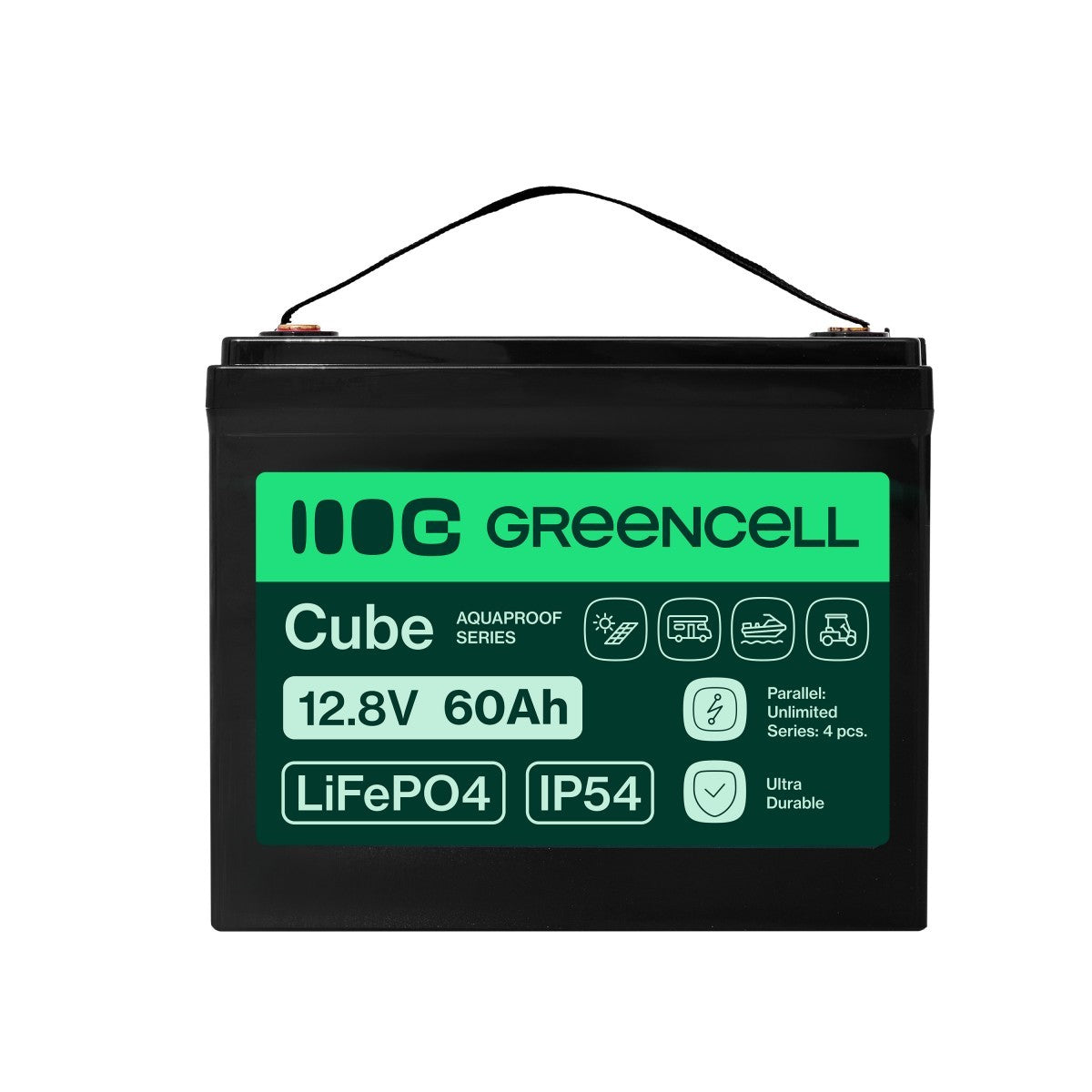 Green Cell LFPGC12V60AH CUBE Batterie LiFePO4 60Ah 12.8V 768Wh Lithium-Fer-Phosphate pour Moteurs électriques, Camping-car, Vérins