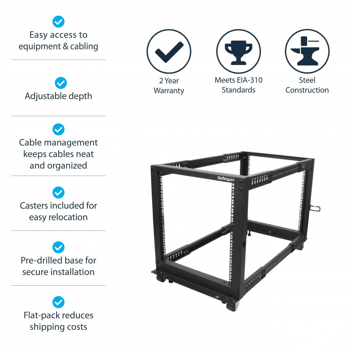 12U Adjustable Depth 4 Post Server Rack