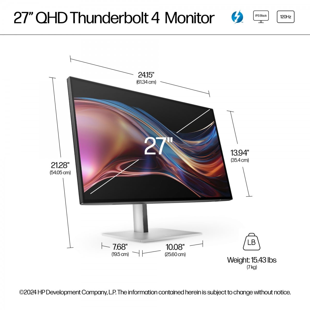 HP Écran  Series 7 Pro - 727pu QHD 27p 2560 x 1440 HDMI DP Thunderbolt 4 3/3/0