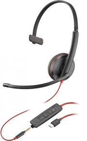 HP Poly Blackwire C3215 Monaural Headset +Carry Case (Bulk) Avec fil Arceau Bureau/Centre d'appels USB Type-C Noir