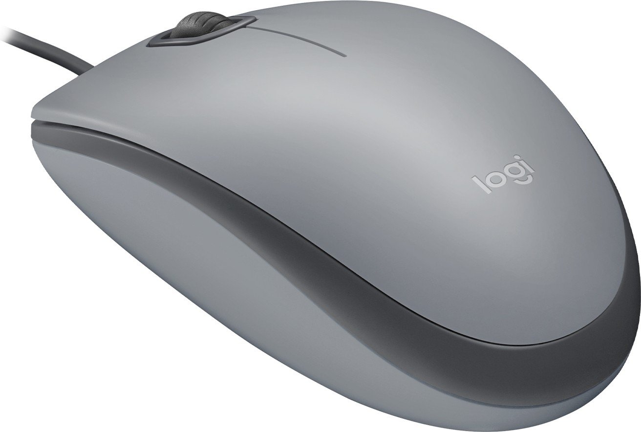 LOGITECH M110 Silent Mouse right and left-handed optical 3 buttons wired USB-A mid grey