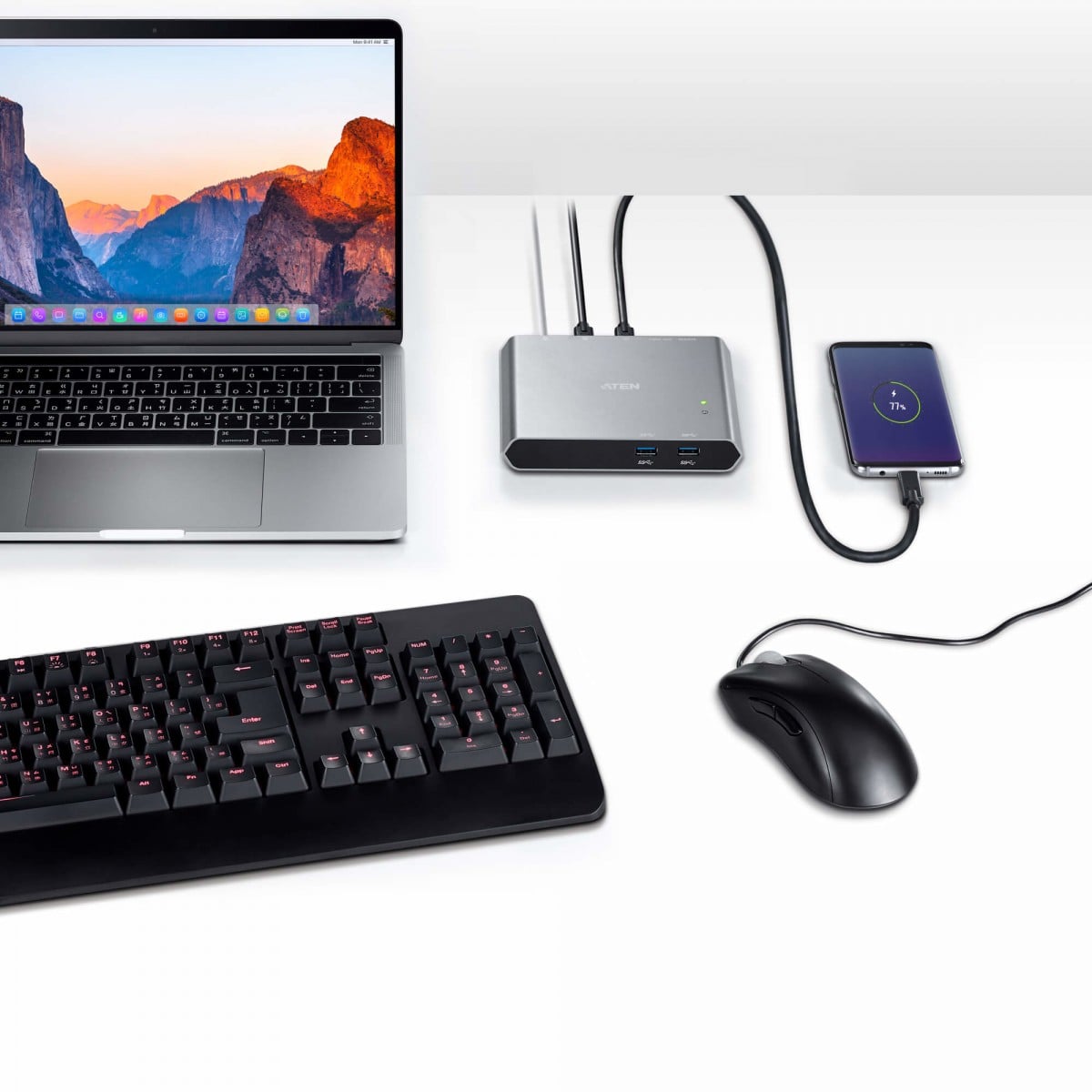 ATEN US3310 commutateur écran, clavier et souris Argent