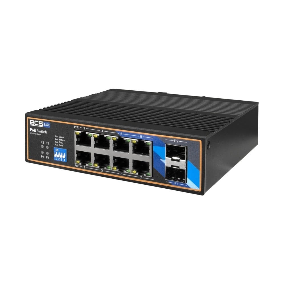BCS BCS-B-ISP08G-2SFP Commutateur PoE industriel 8 ports sur rail DIN 1Gbps