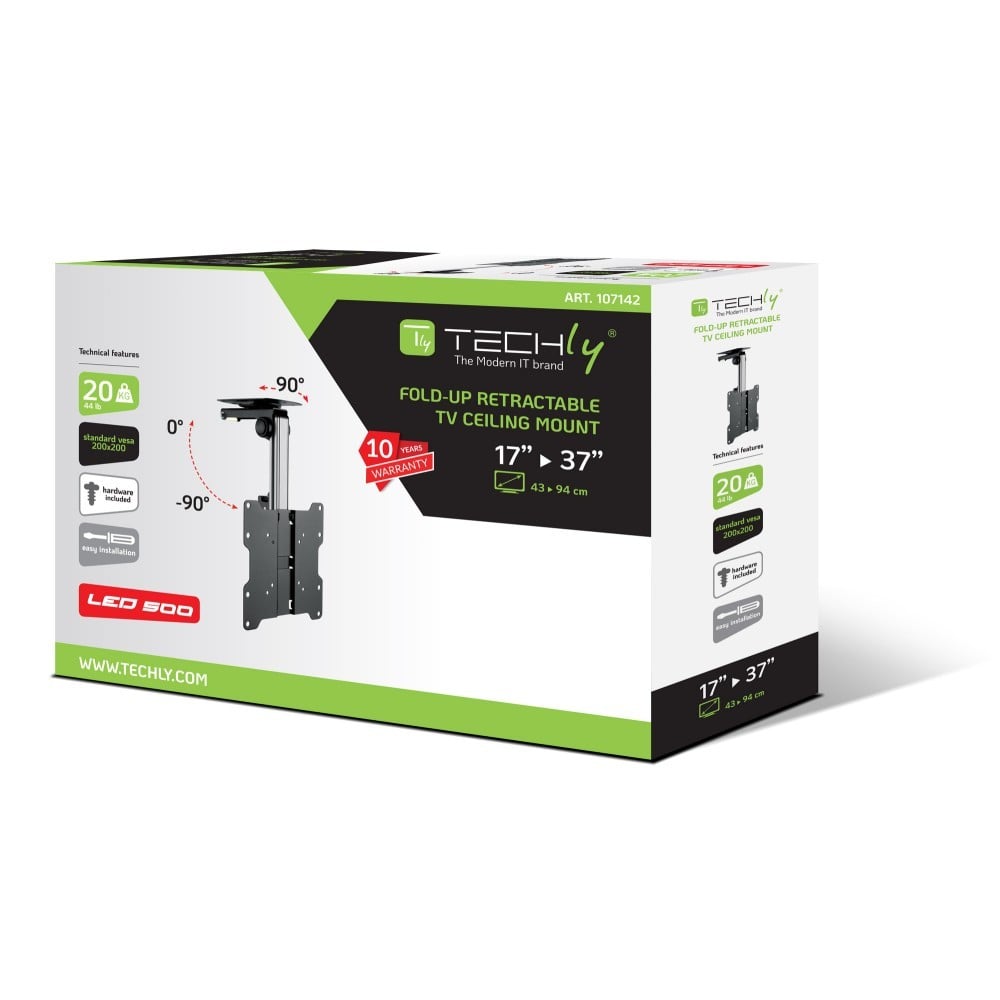"Techly ICA-CPLB 222 Support de plafond pour TV 17-37"" LED/LCD 20kg pliable"