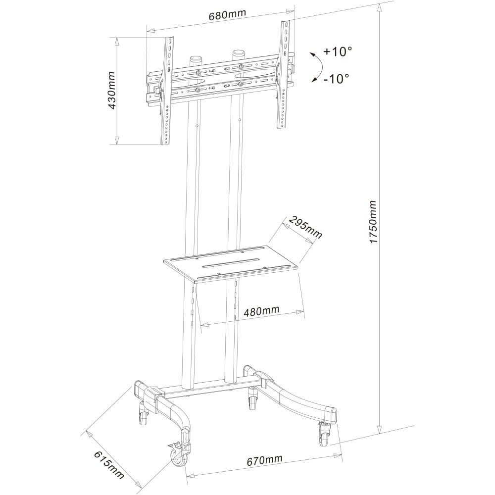 "Techly ICA-TR23 Support TV mobile 32-70"" jusqu'a 40kg étagere AV réglable"